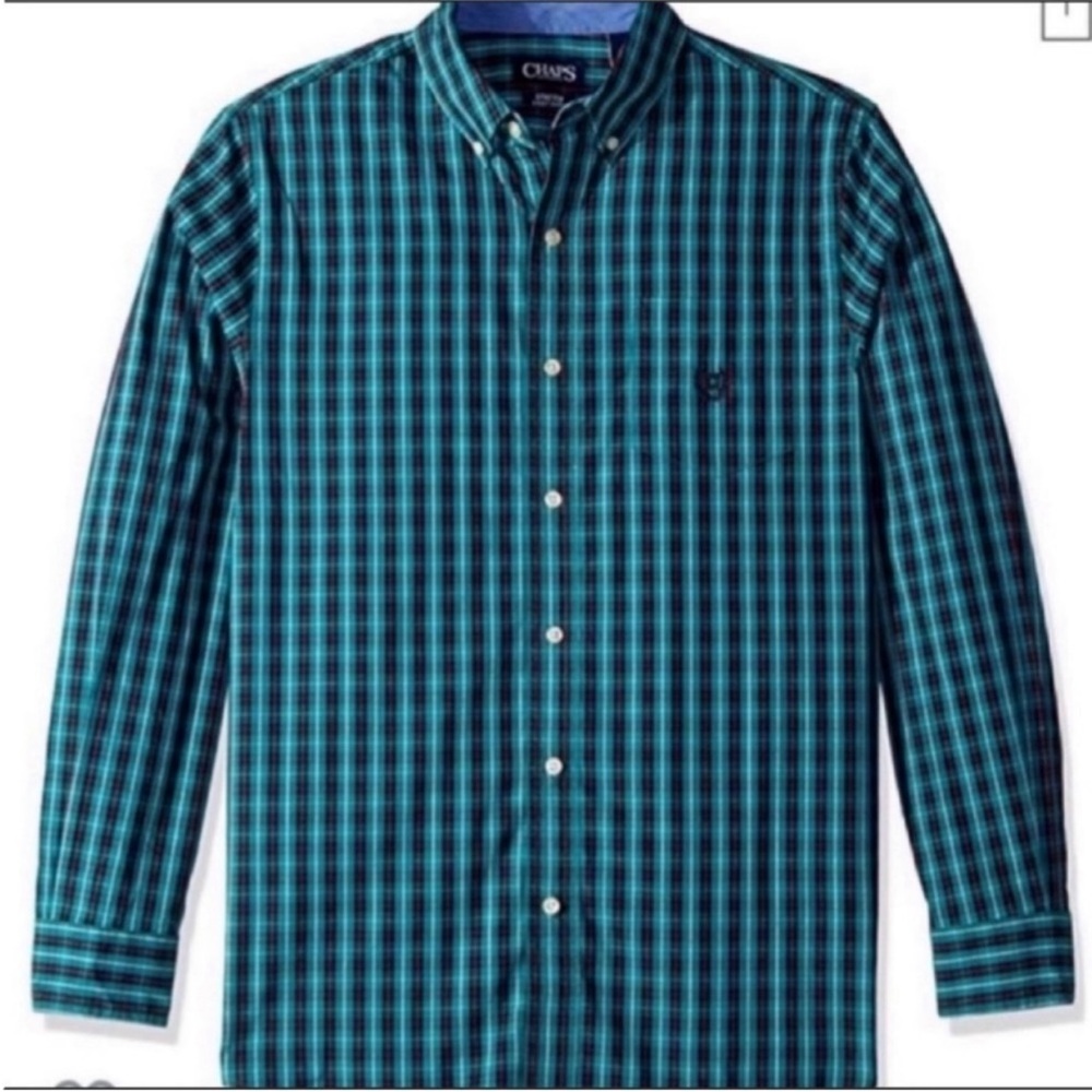NWT Men’s Chaps Turquoise Plaid Button Down Dress Shirt Size XL